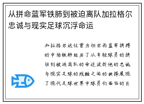 从拼命蓝军铁肺到被迫离队加拉格尔忠诚与现实足球沉浮命运
